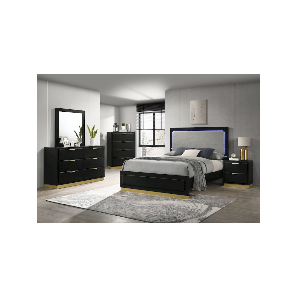 Caraway Wood California King LED Panel Bed Black. Picture 7