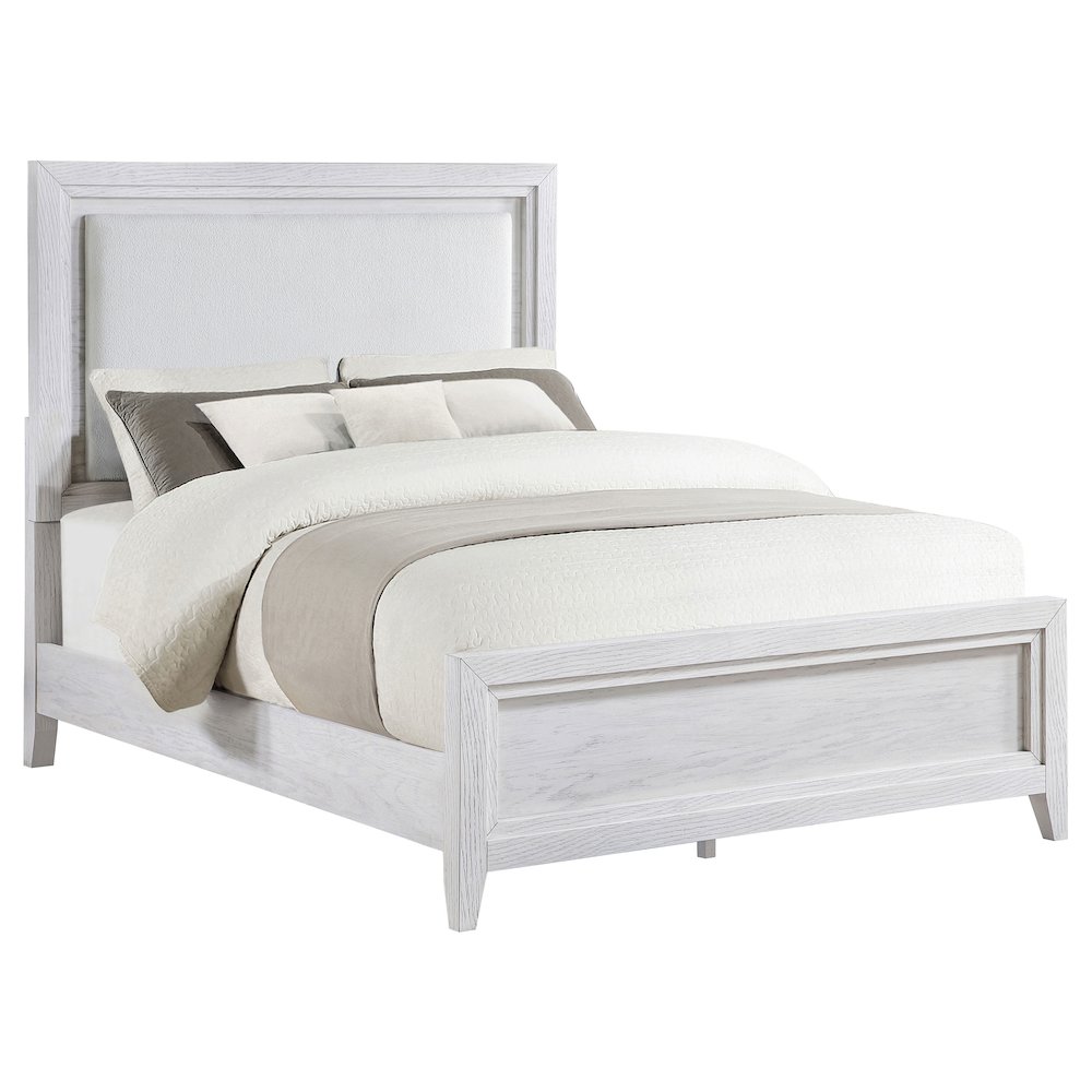 Marielle Eastern King Upholstered Panel Bed Distressed White. Picture 3