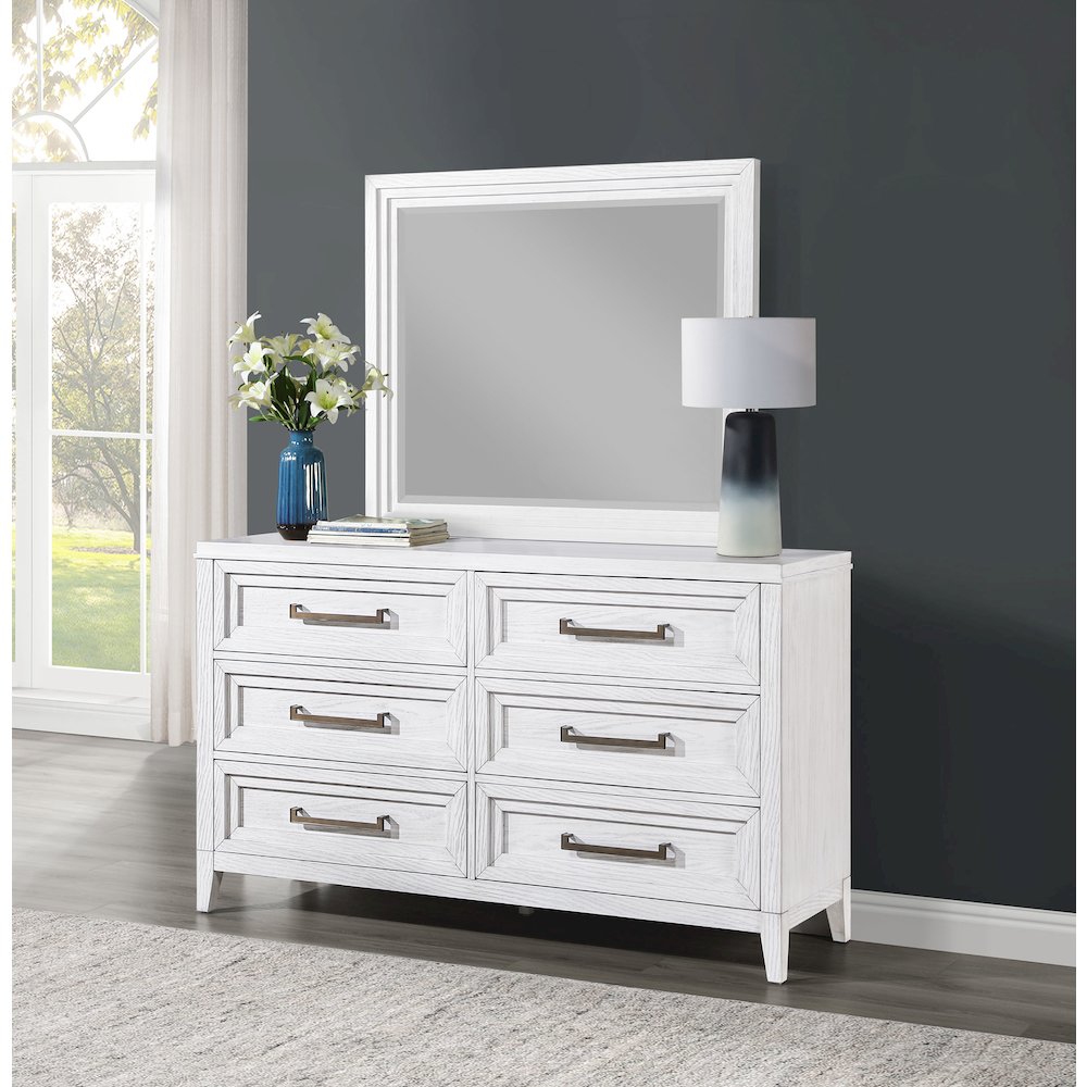 Marielle 6-drawer Dresser with Mirror Distressed White. Picture 10