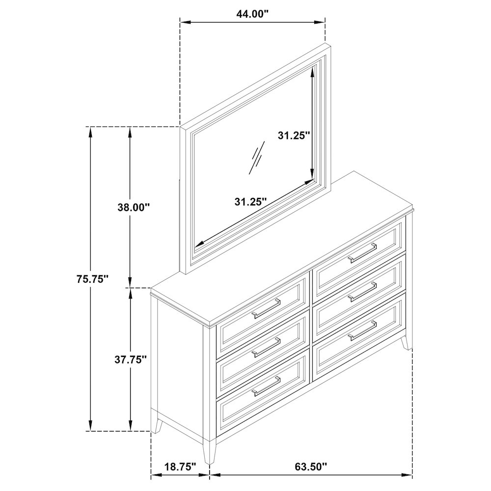 Marielle 6-drawer Dresser with Mirror Distressed White. Picture 15
