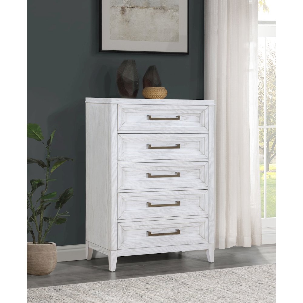 Marielle 5-drawer Bedroom Chest Distressed White. Picture 10