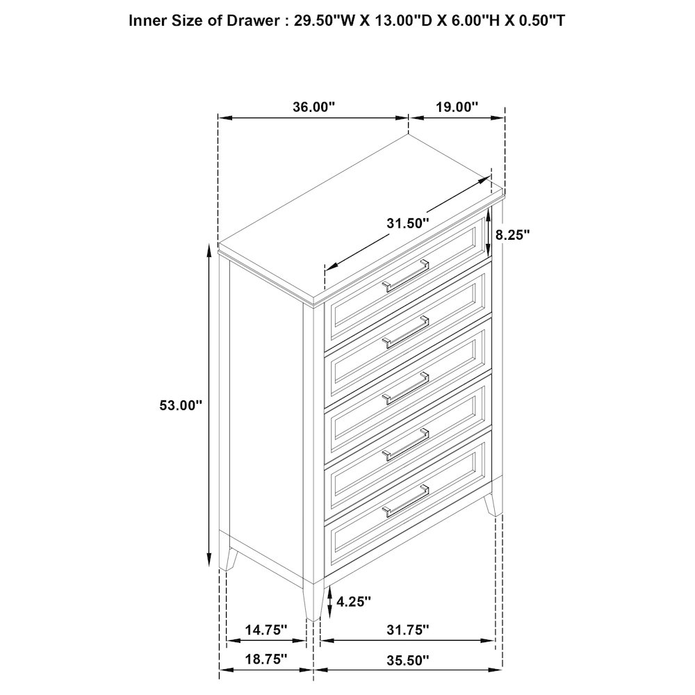 Marielle 5-drawer Bedroom Chest Distressed White. Picture 14