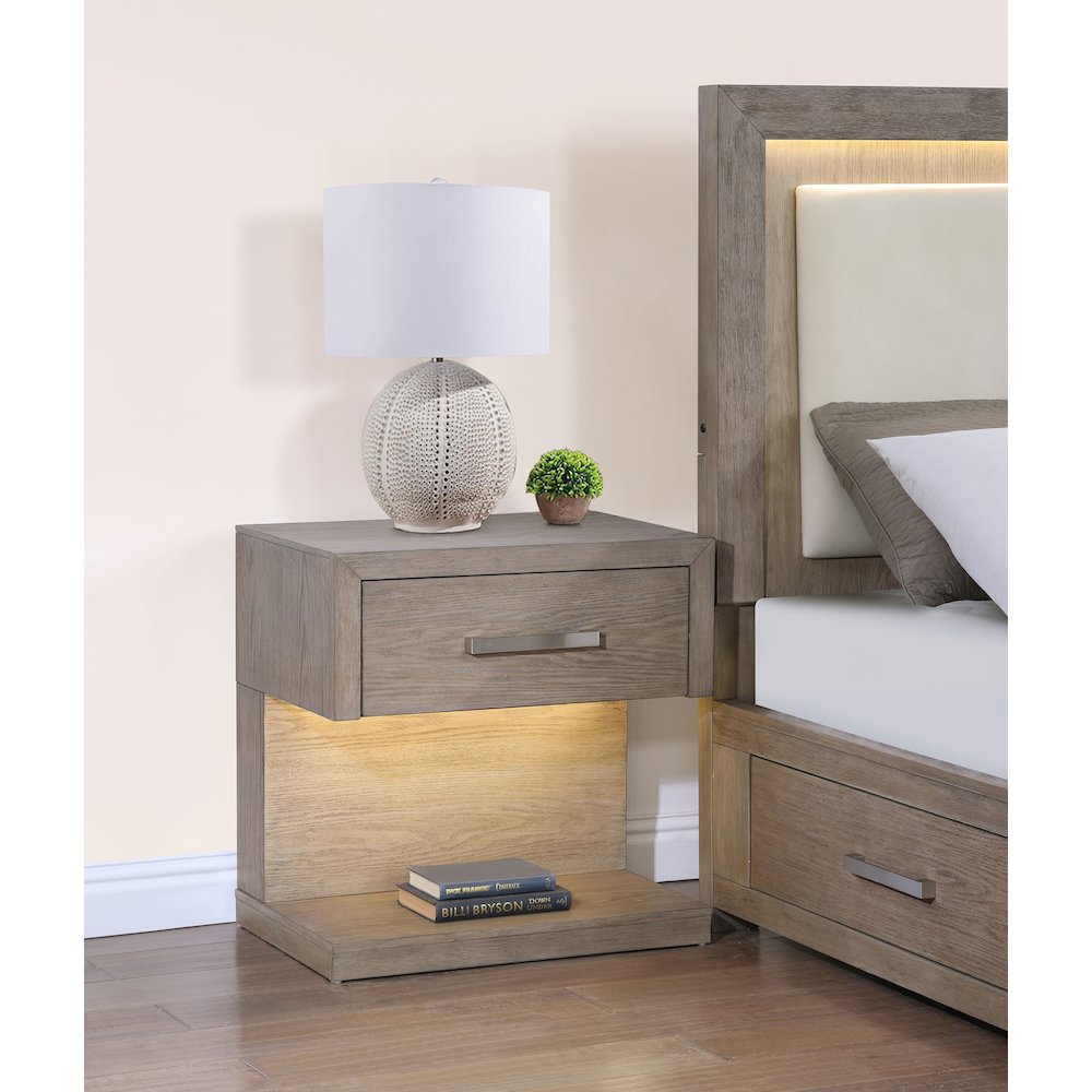 Kenora 1-drawer Nightstand Bedside Table Barley Brown. Picture 10