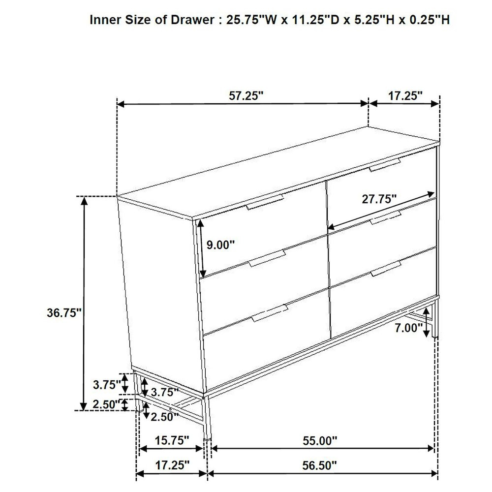 Sonora 6-drawer Bedroom Dresser White. Picture 14