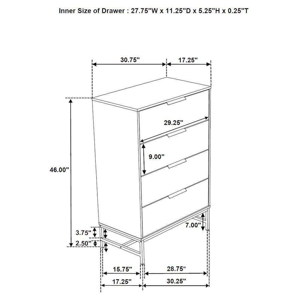 Sonora 4-drawer Bedroom Chest White. Picture 14