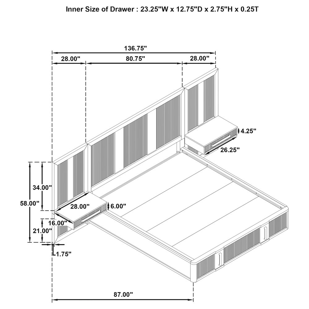 Terrace Eastern King Wall Panel Storage Bed Ash Brown. Picture 7