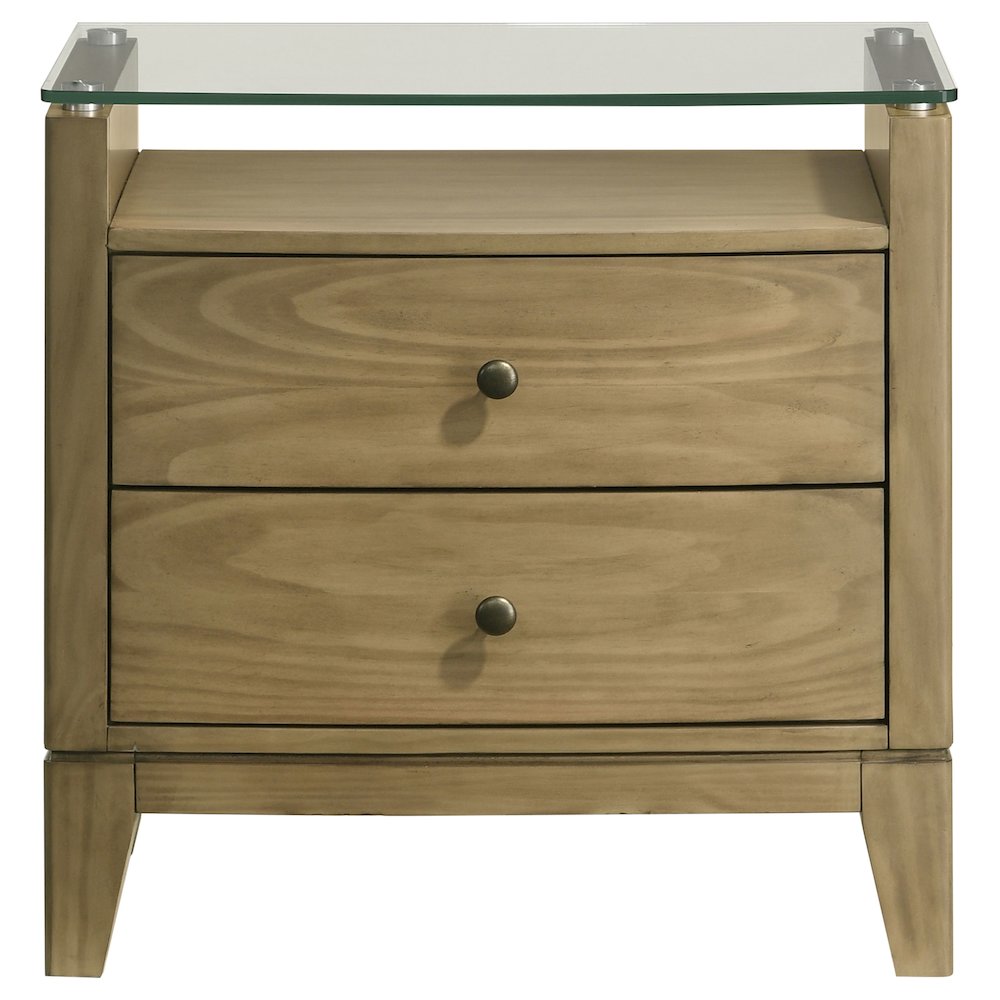 Granada 2-drawer Glass Top Nightstand Natural Pine. Picture 3