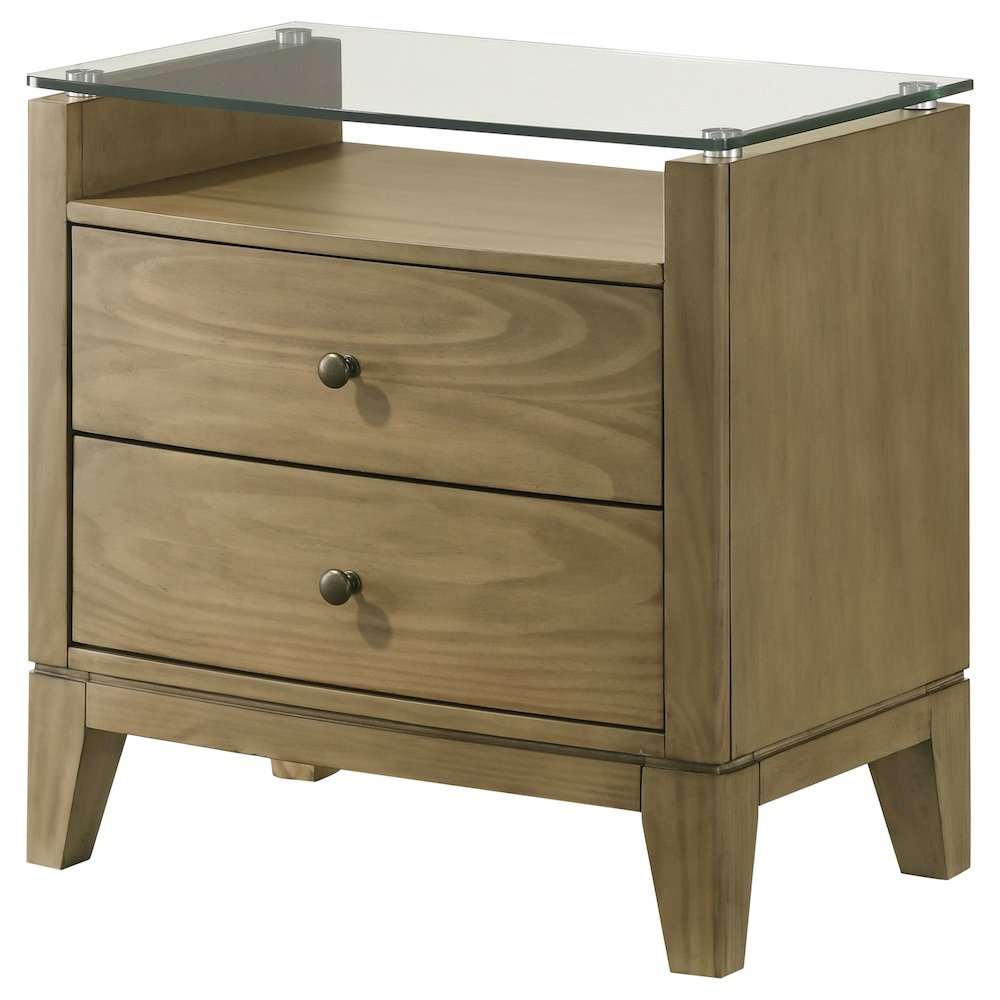 Granada 2-drawer Glass Top Nightstand Natural Pine. Picture 4