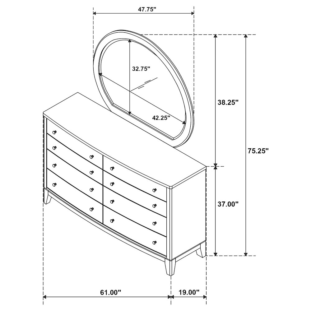Granada 8-drawer Dresser and Mirror Natural Pine. Picture 15