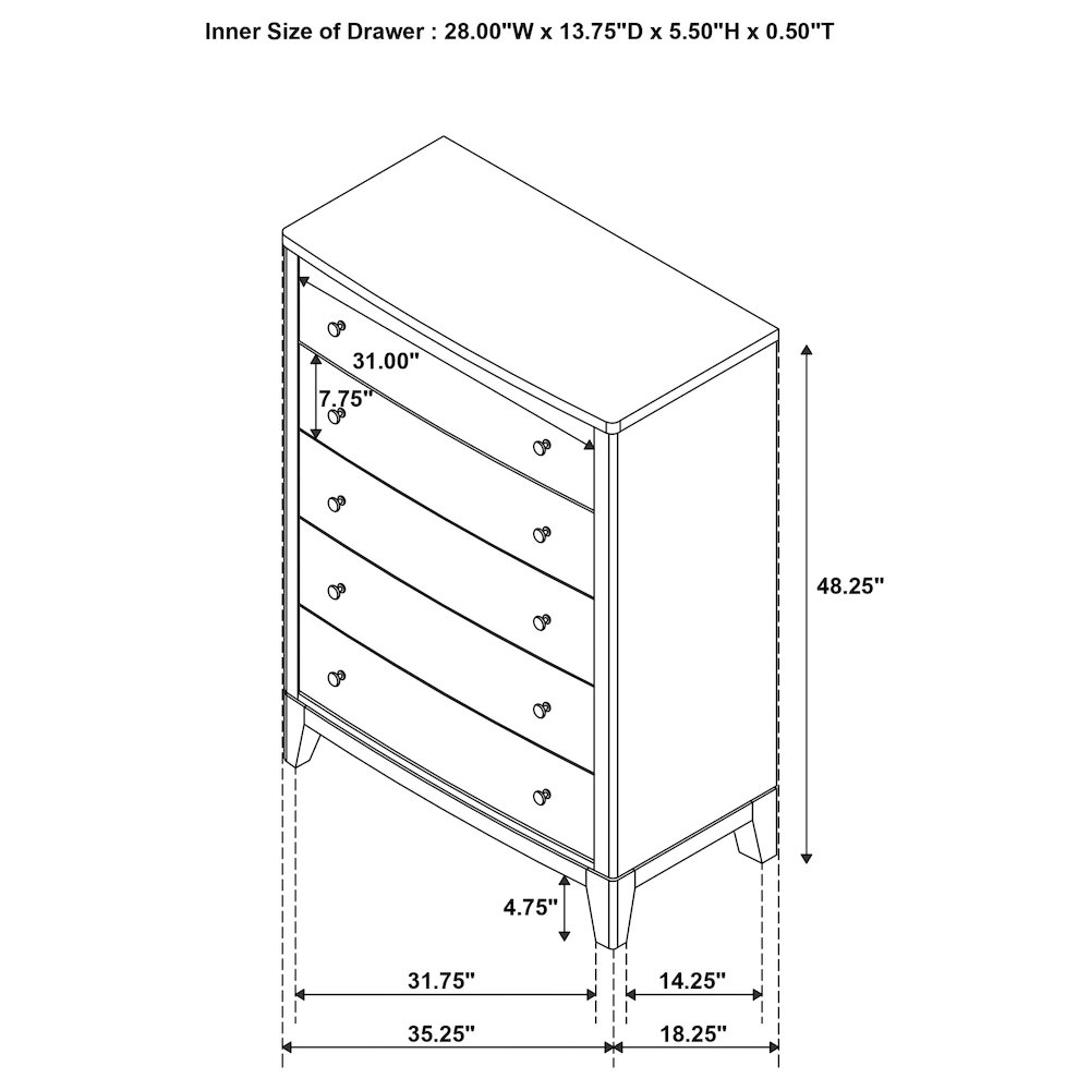 Granada 5-drawer Bedroom Chest of Drawers Natural Pine. Picture 14