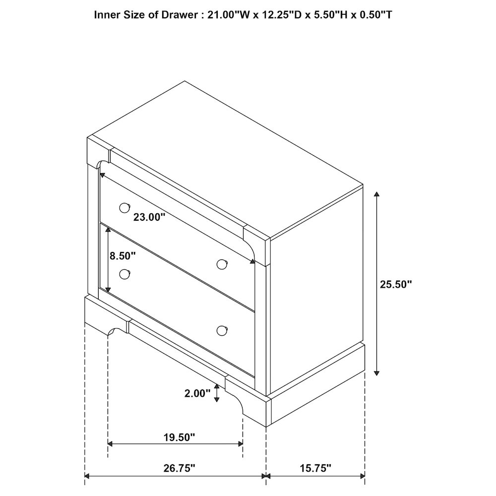 Gran Park 2-drawer Nightstand Bedside Table Dark Cocoa. Picture 16