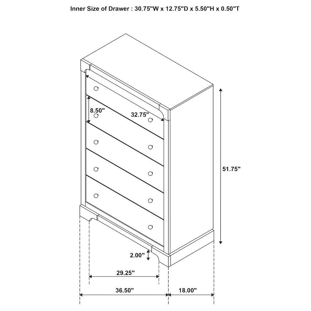 Gran Park 5-drawer Bedroom Chest of Drawers Dark Cocoa. Picture 14