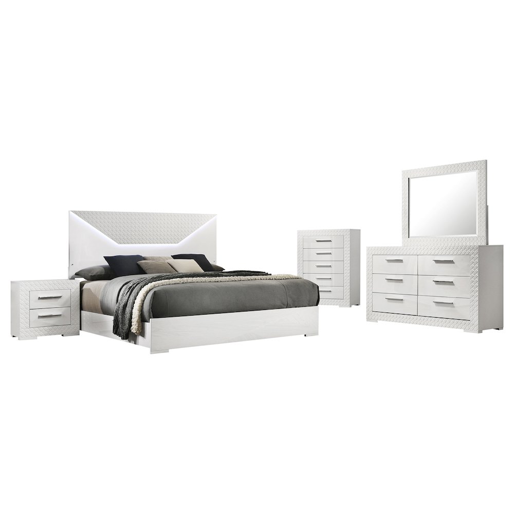 Ives 5-piece Queen Bedroom Set White High Gloss. Picture 1