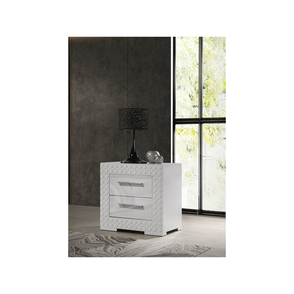 Ives 2-drawer Nightstand Bedside Table White High Gloss. Picture 10