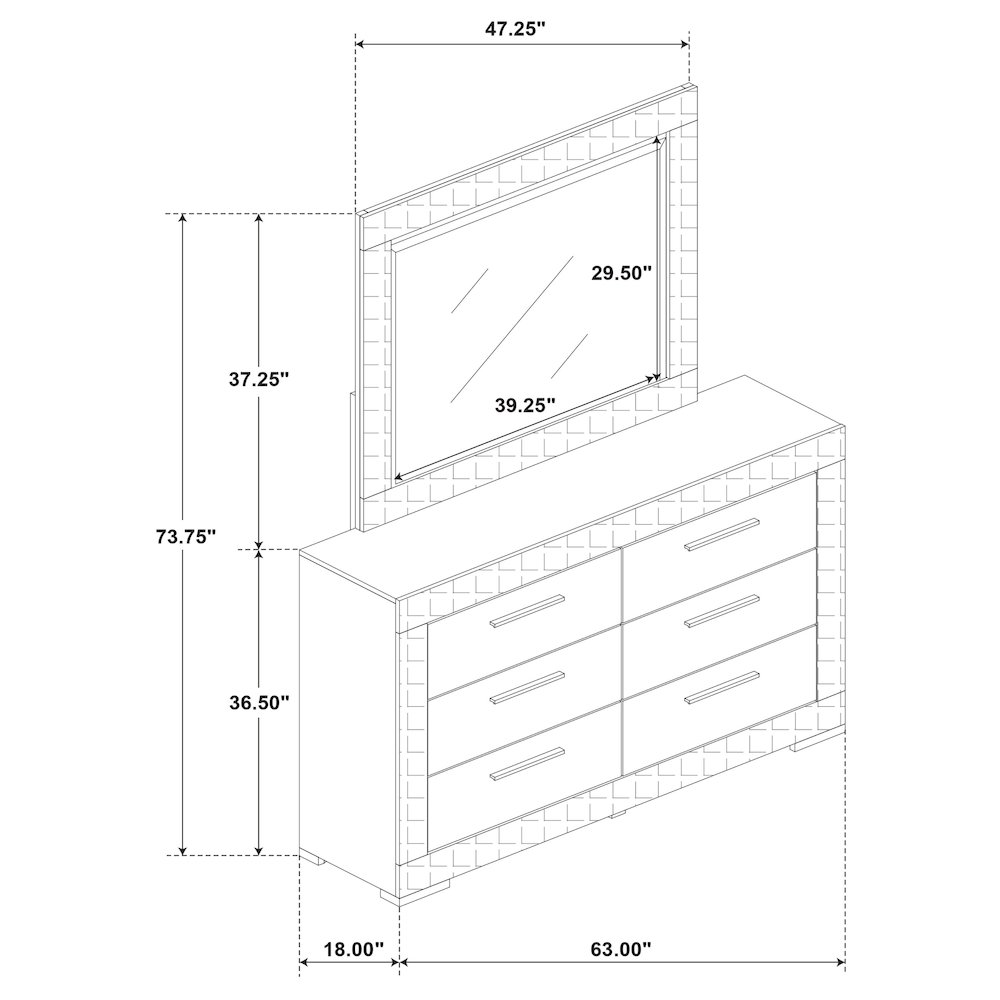 Ives 6-drawer Dresser and Mirror White High Gloss. Picture 15