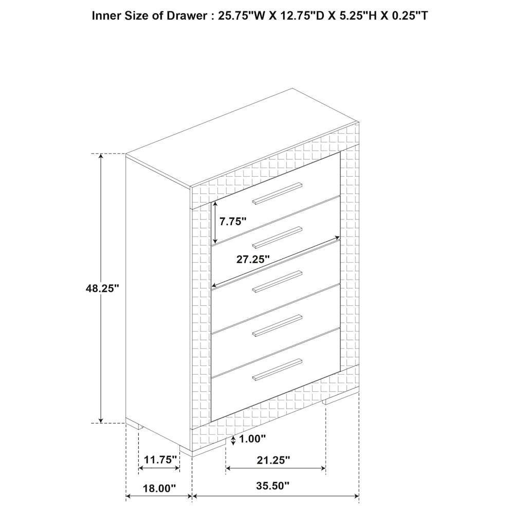 Ives 5-drawer Bedroom Chest of Drawers White High Gloss. Picture 14