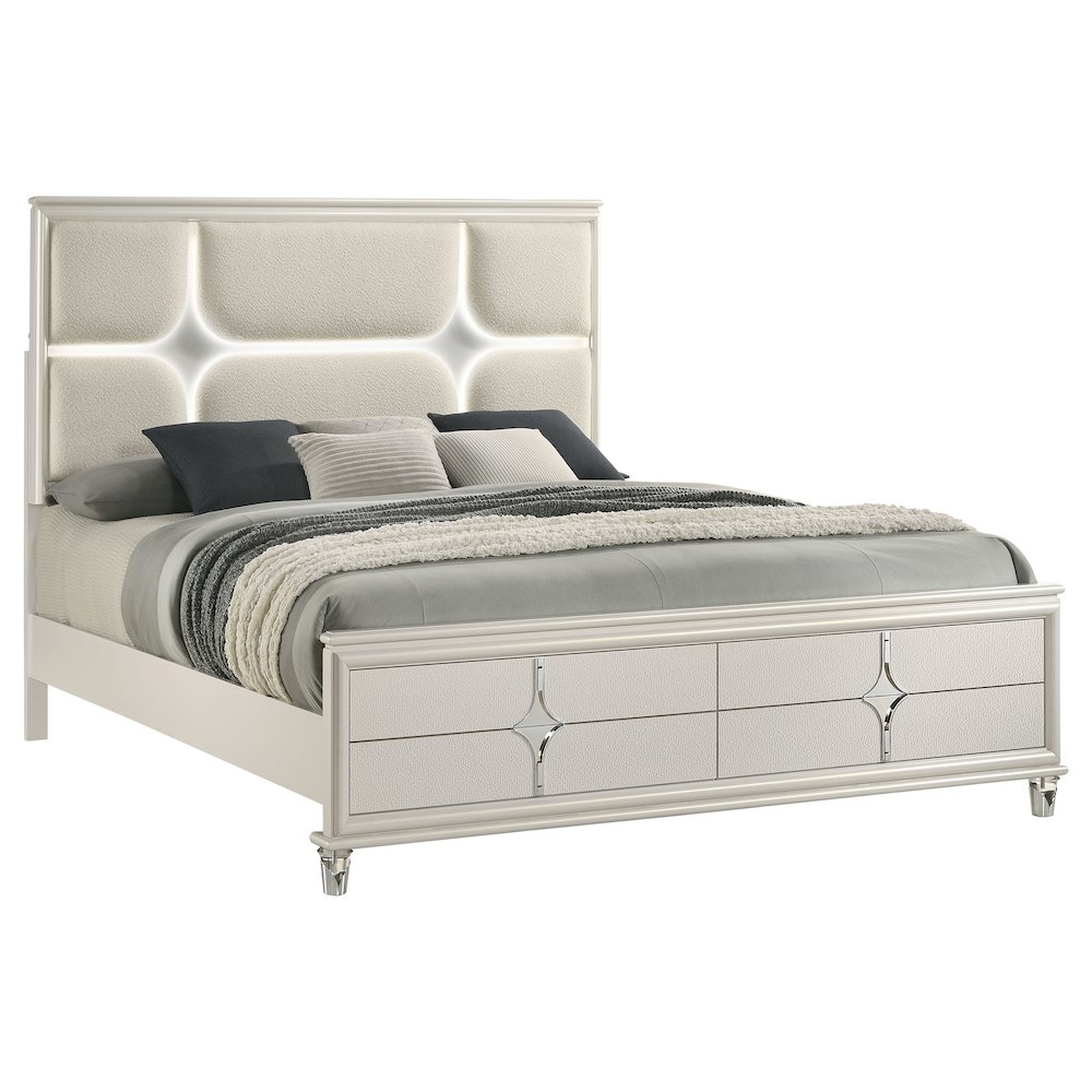 Olivia Queen Panel Bed LED Headboard Pearl White. Picture 3