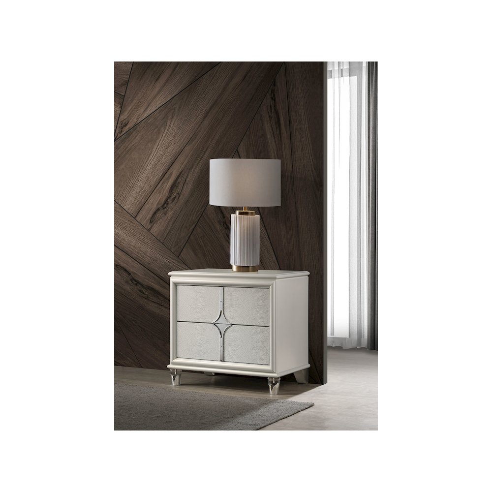 Olivia 2-drawer Nightstand Bedside Table Pearl White. Picture 10