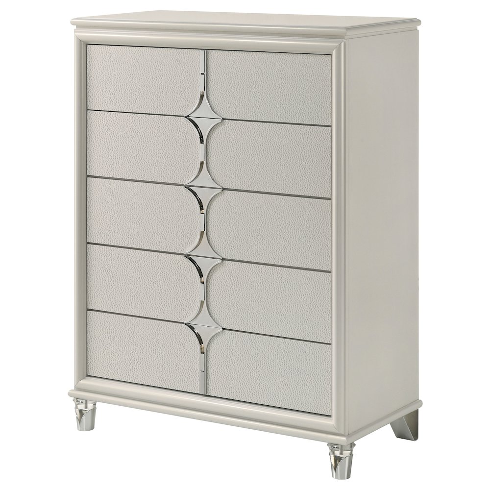 Olivia 5-drawer Bedroom Chest of Drawers Pearl White. Picture 4