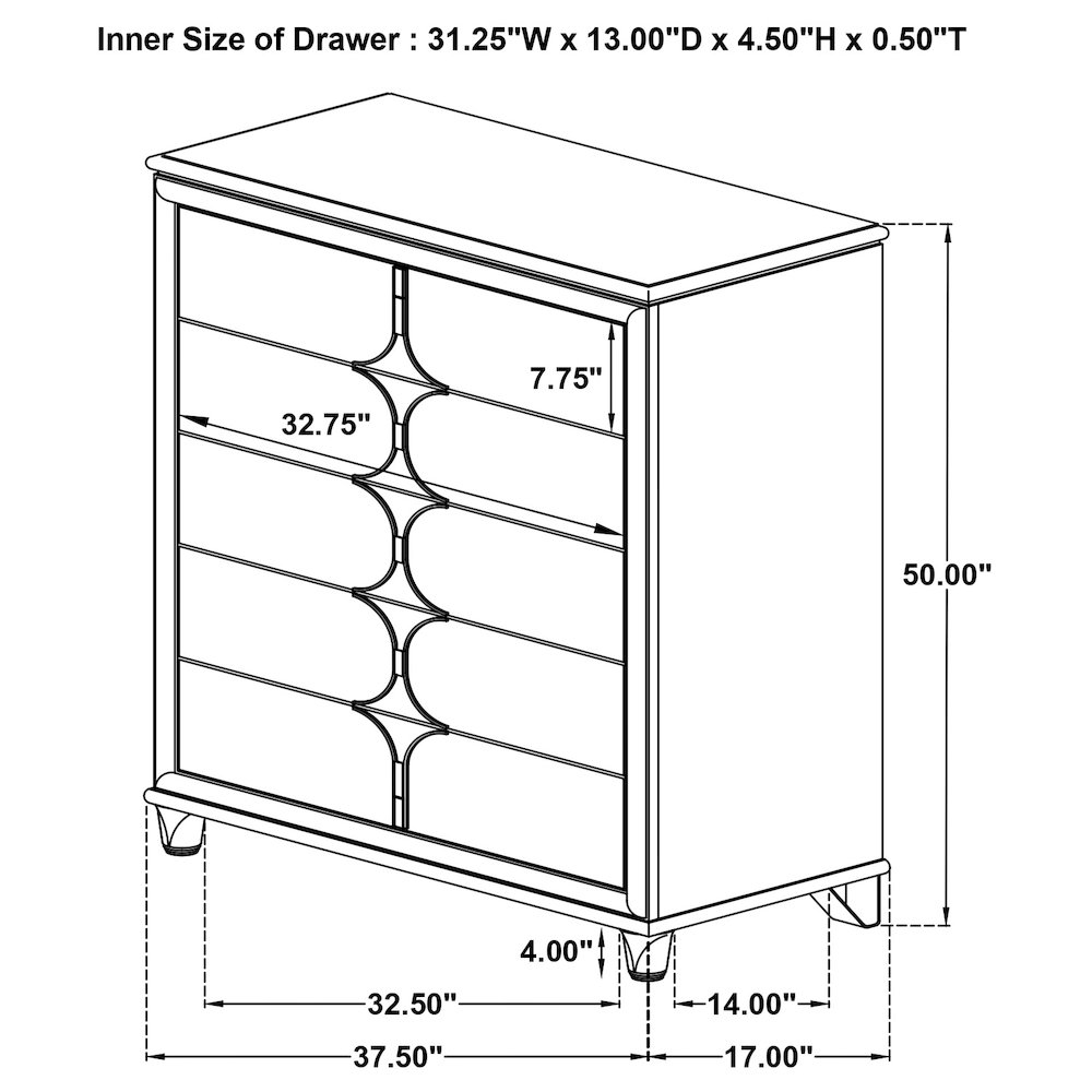 Olivia 5-drawer Bedroom Chest of Drawers Pearl White. Picture 14