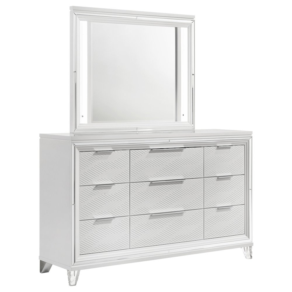 Marmore 9-drawer Dresser and LED Mirror White. Picture 1