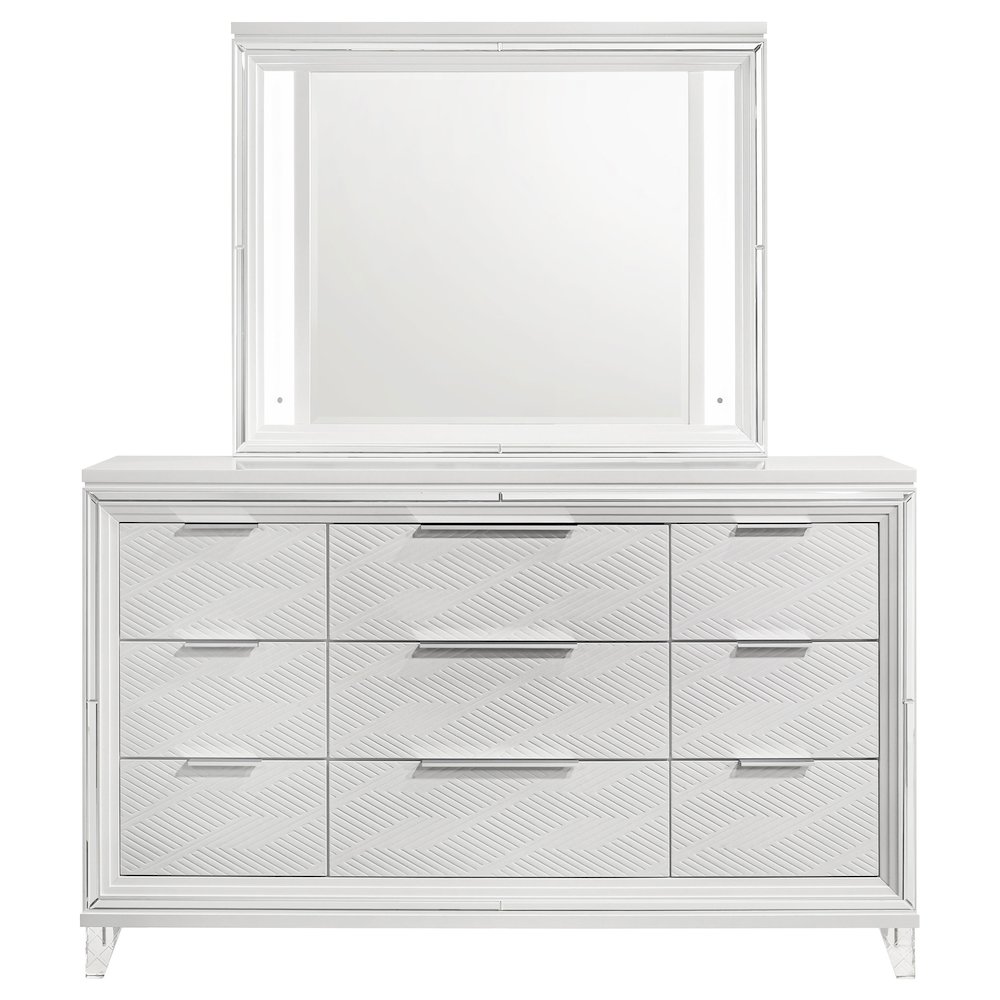 Marmore 9-drawer Dresser and LED Mirror White. Picture 3