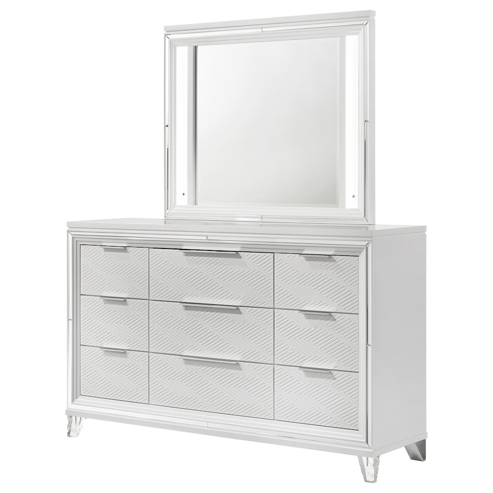 Marmore 9-drawer Dresser and LED Mirror White. Picture 4