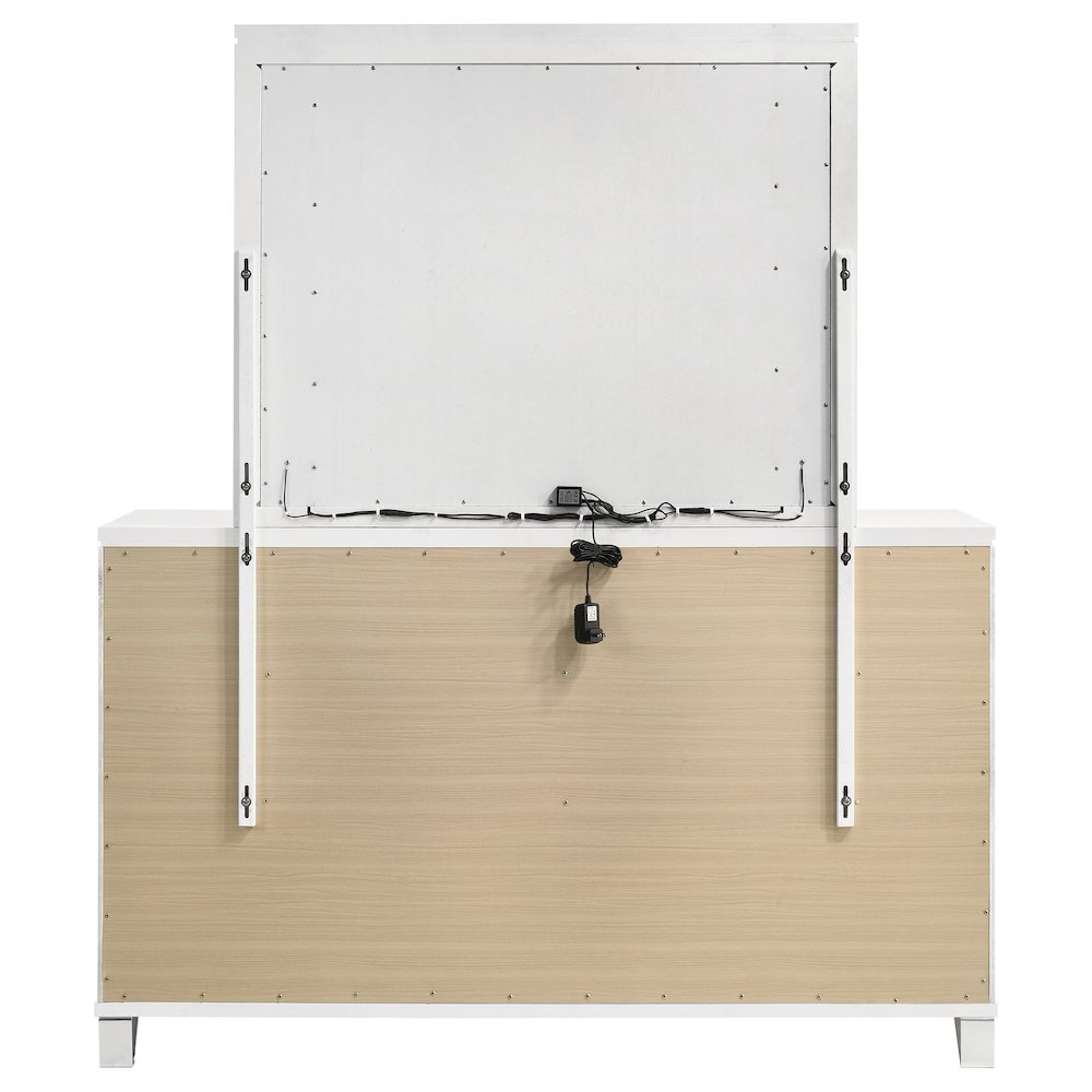 Marmore 9-drawer Dresser and LED Mirror White. Picture 7
