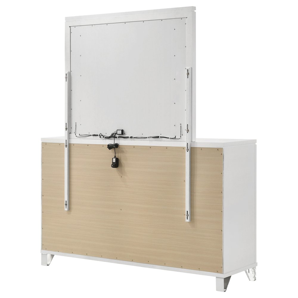 Marmore 9-drawer Dresser and LED Mirror White. Picture 8