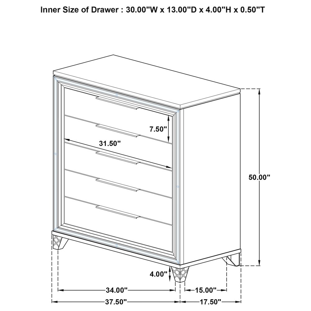 Marmore 5-drawer Bedroom Chest of Drawers White. Picture 14