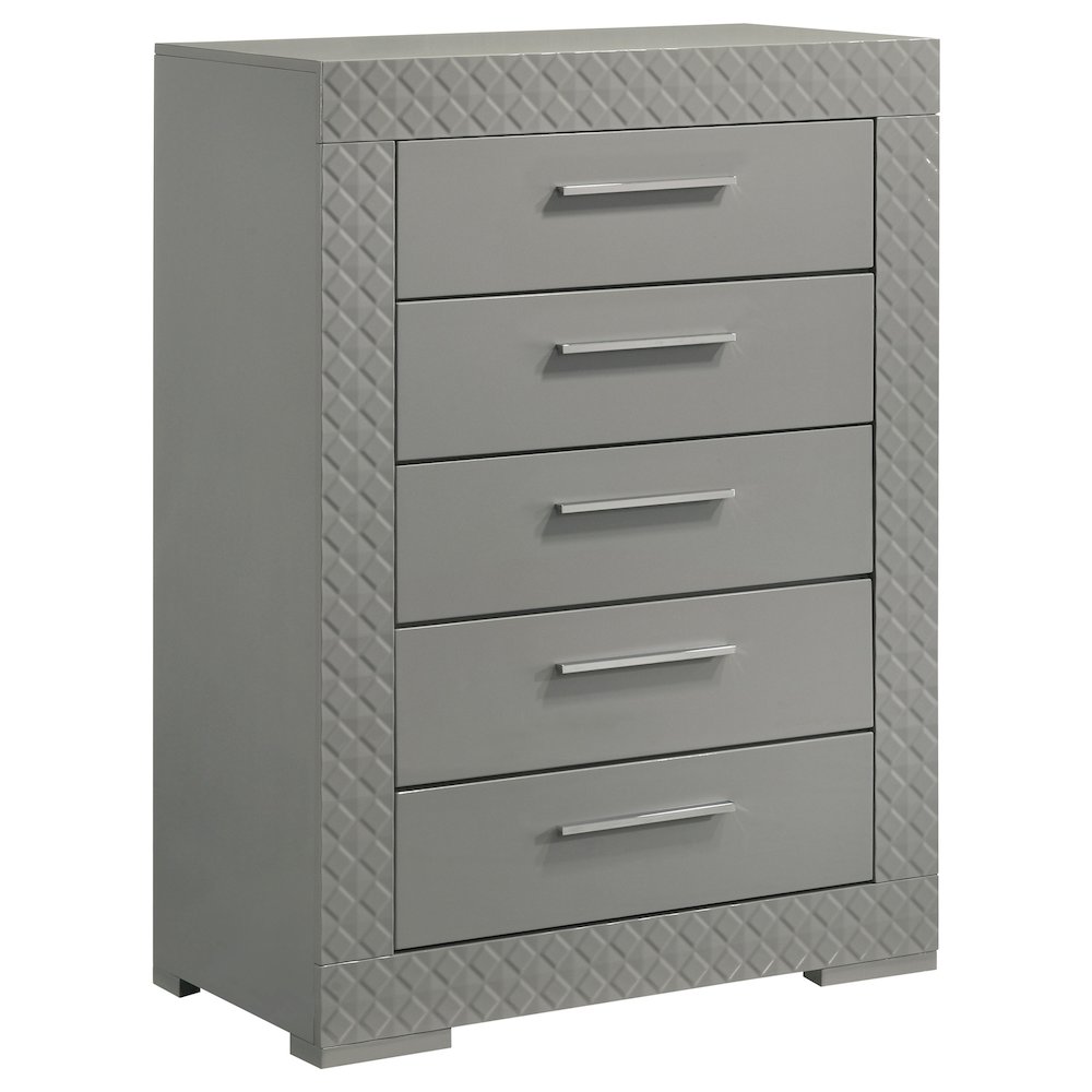 Ives 5-piece Queen Bedroom Set Grey High Gloss. Picture 10