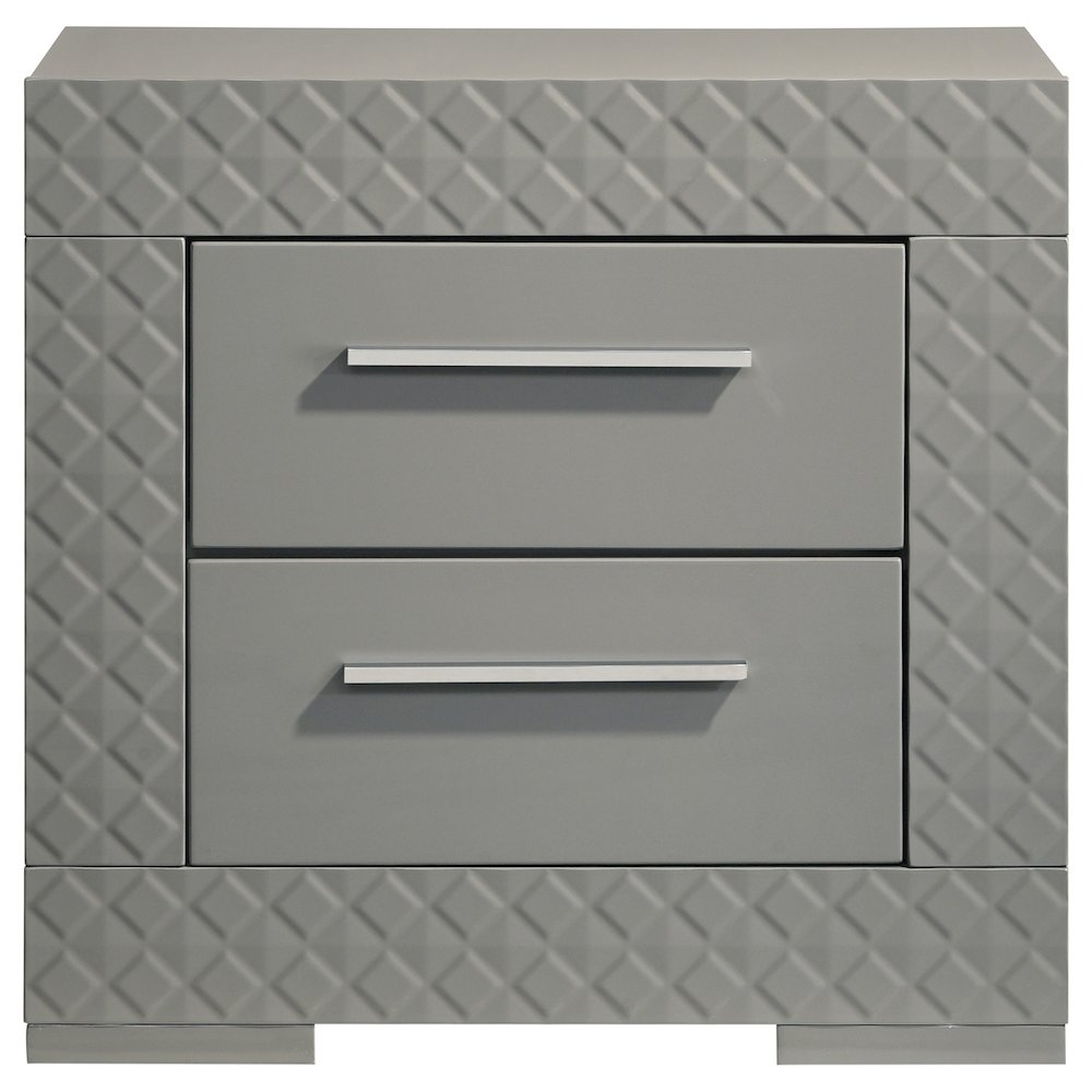 Ives 2-drawer Nightstand Bedside Table Grey High Gloss. Picture 3