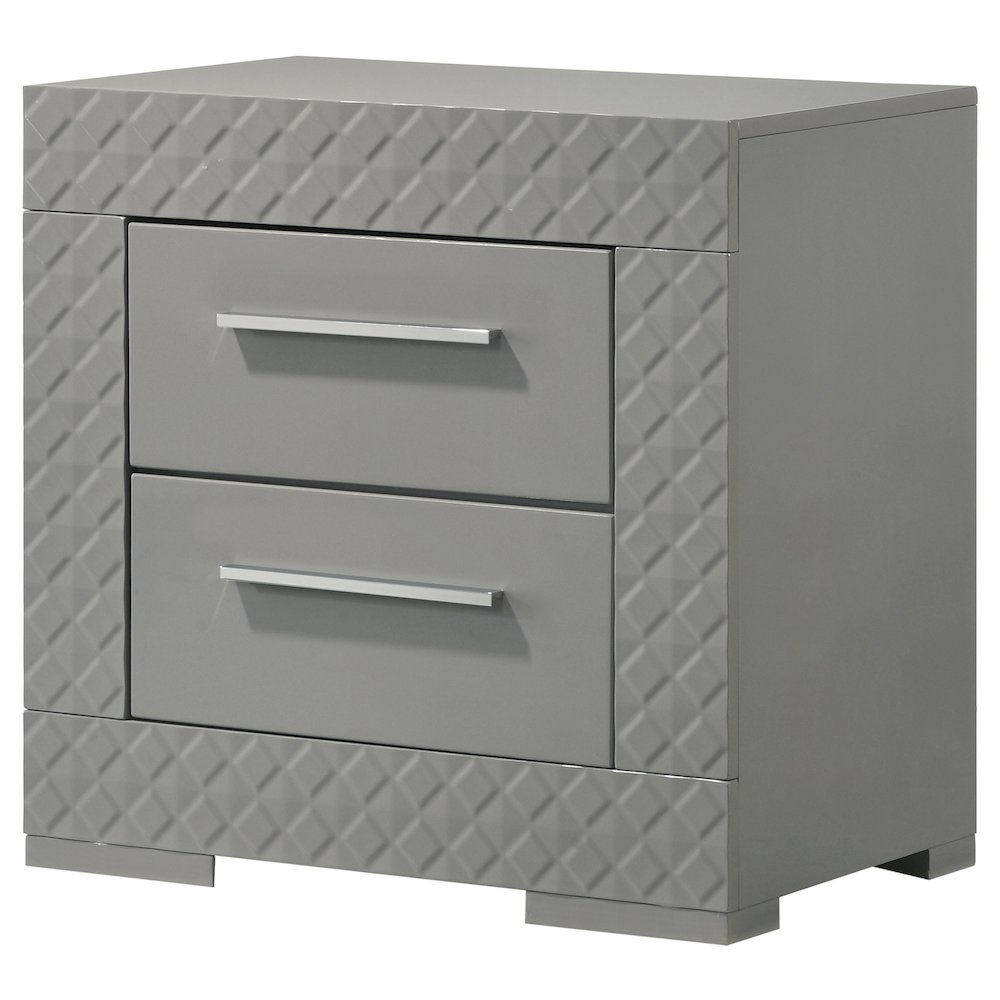 Ives 2-drawer Nightstand Bedside Table Grey High Gloss. Picture 4