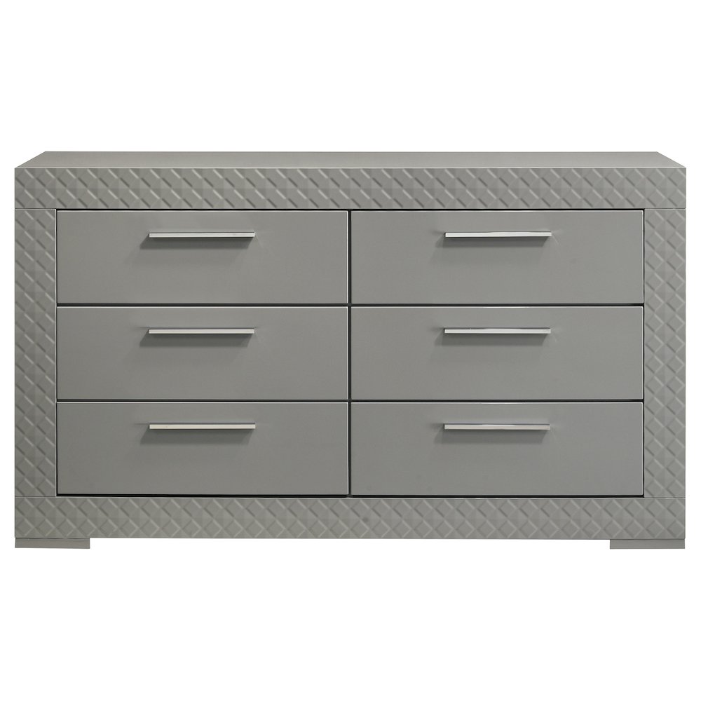 Ives 6-drawer Dresser Cabinet Grey High Gloss. Picture 3