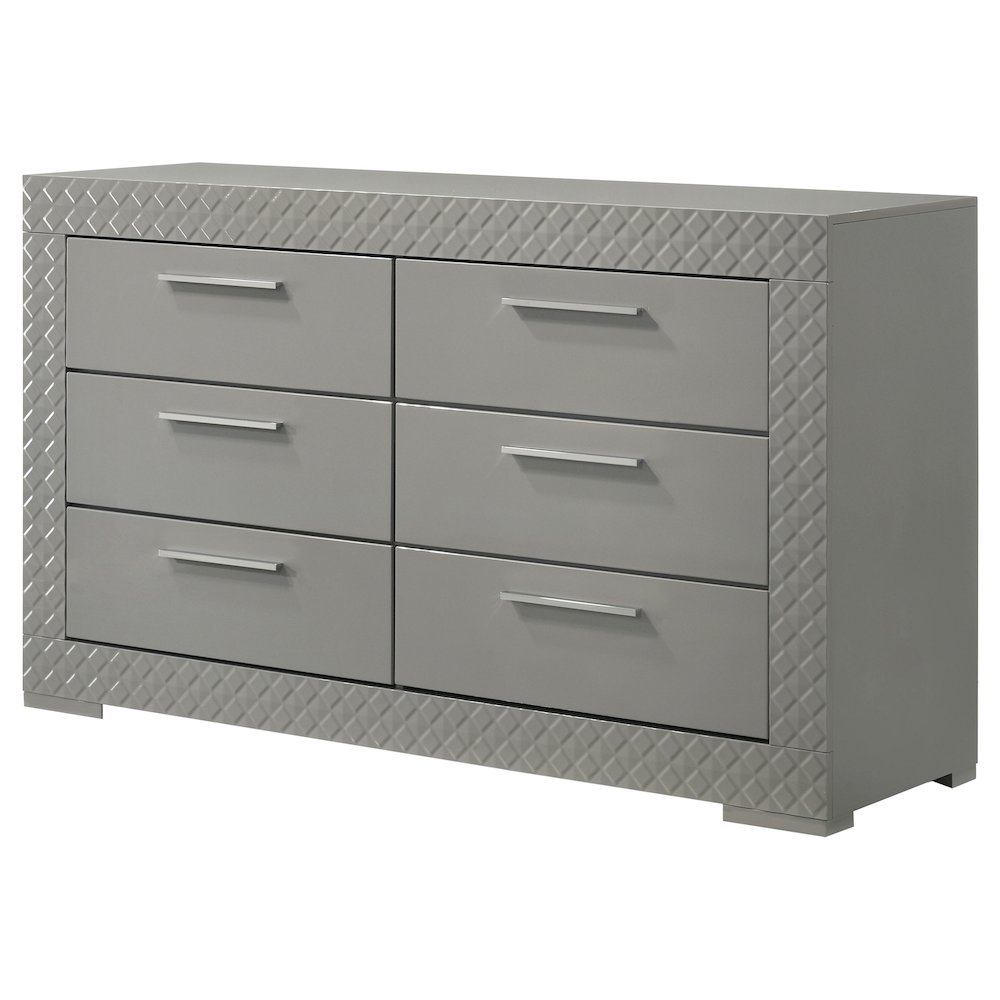 Ives 6-drawer Dresser Cabinet Grey High Gloss. Picture 4
