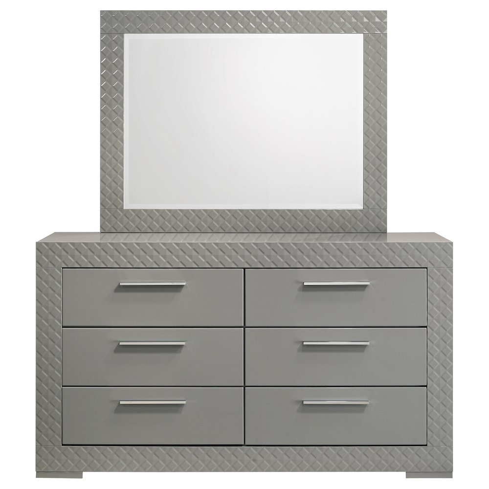 Ives 6-drawer Dresser and Mirror Grey High Gloss. Picture 3