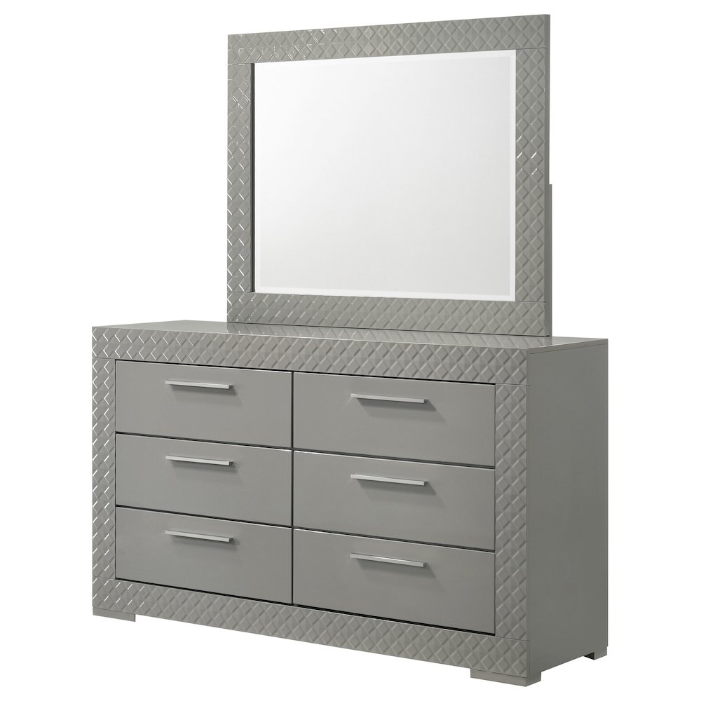 Ives 6-drawer Dresser and Mirror Grey High Gloss. Picture 4