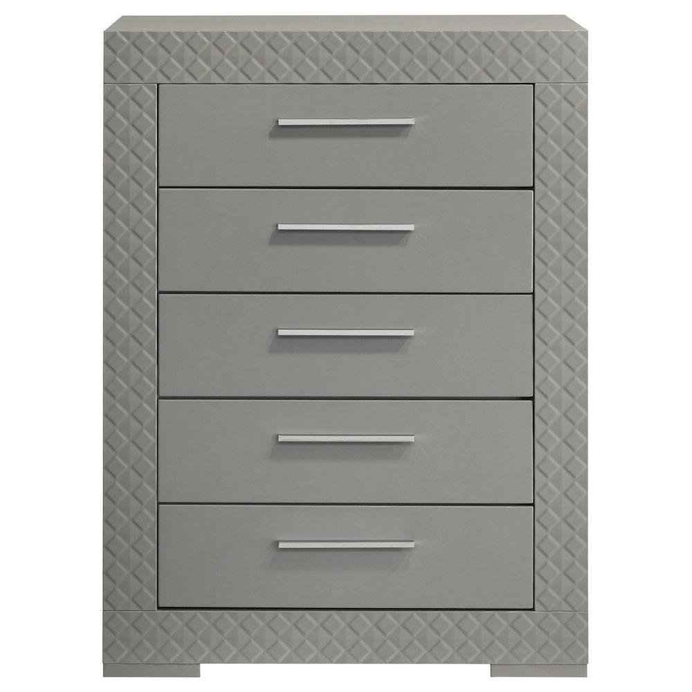 Ives 5-drawer Bedroom Chest of Drawers Grey High Gloss. Picture 3