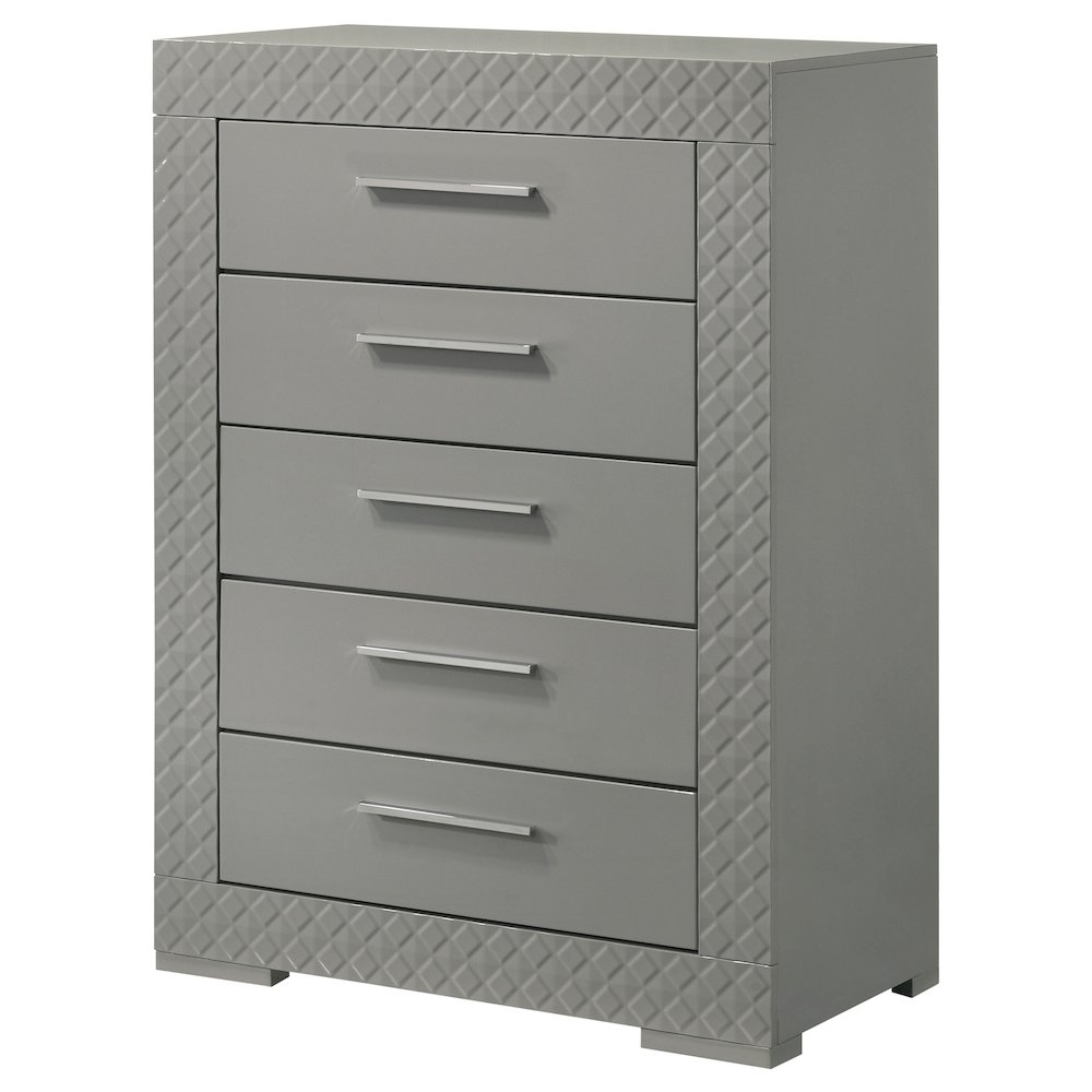 Ives 5-drawer Bedroom Chest of Drawers Grey High Gloss. Picture 4