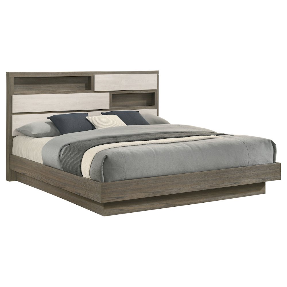 Fenwick Eastern King Bed Bookcase Headboard Grey Oak. Picture 3