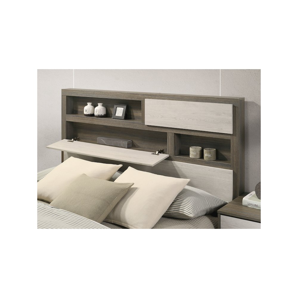 Fenwick Eastern King Bed Bookcase Headboard Grey Oak. Picture 11