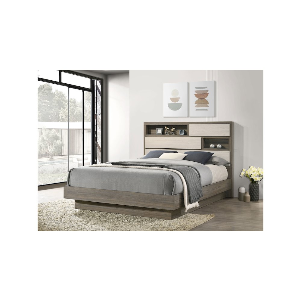 Fenwick California King Bed Bookcase Headboard Grey Oak. Picture 5