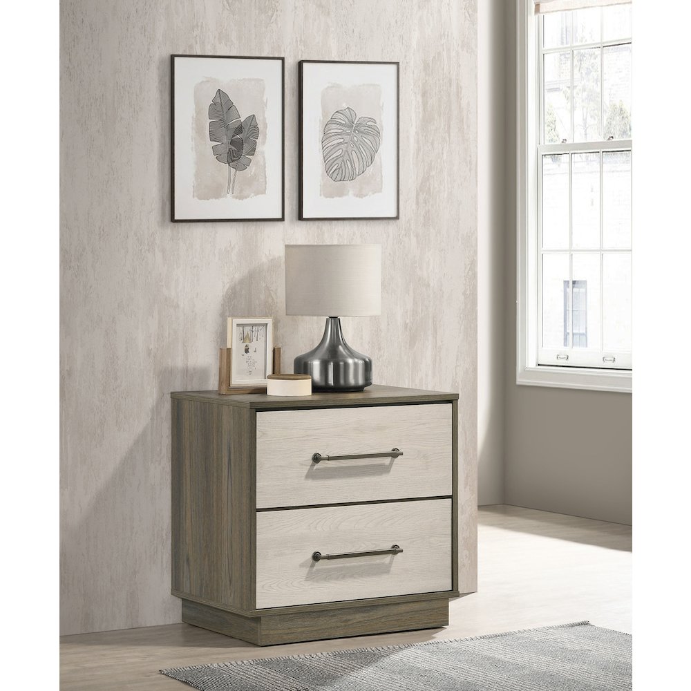 Fenwick 2-drawer Nightstand Bedside Table Grey Oak. Picture 10