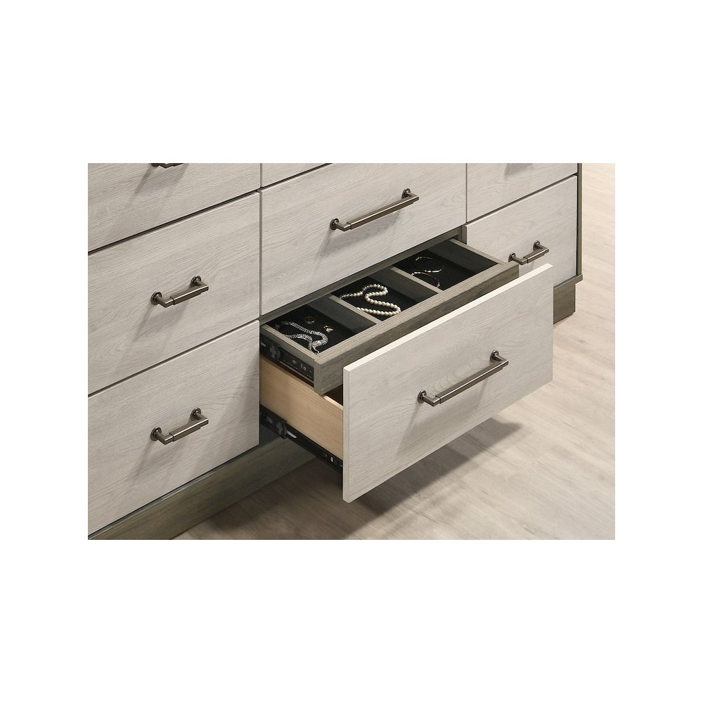 Fenwick 9-drawer Dresser with Mirror Grey Oak. Picture 14