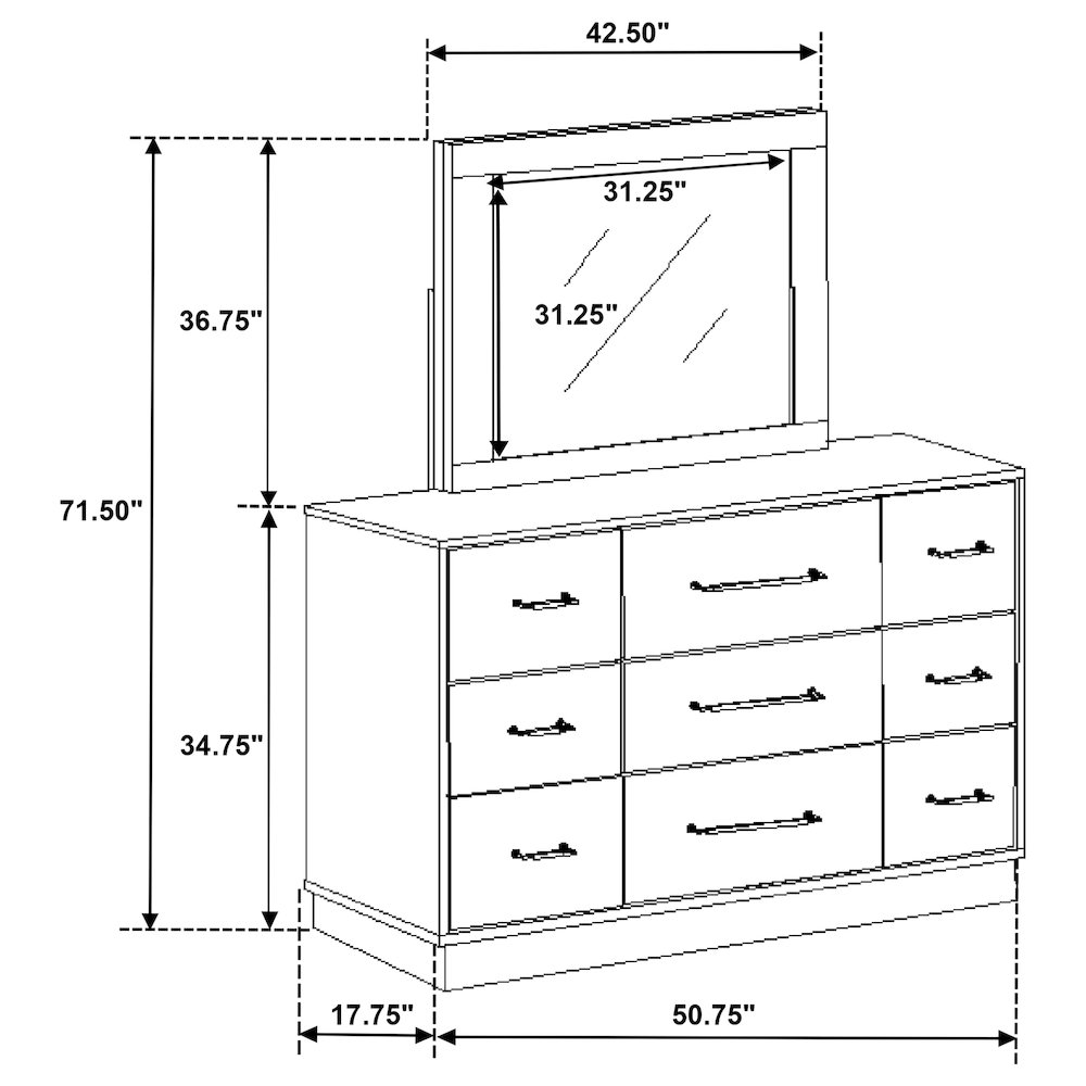 Fenwick 9-drawer Dresser with Mirror Grey Oak. Picture 17