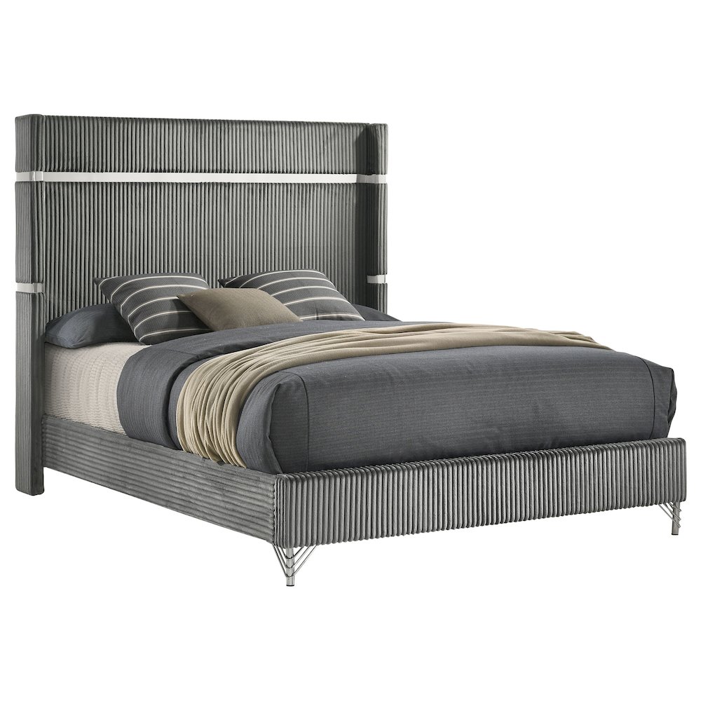 Lucia 61-inch Upholstered Eastern King Wingback Bed Grey. Picture 3