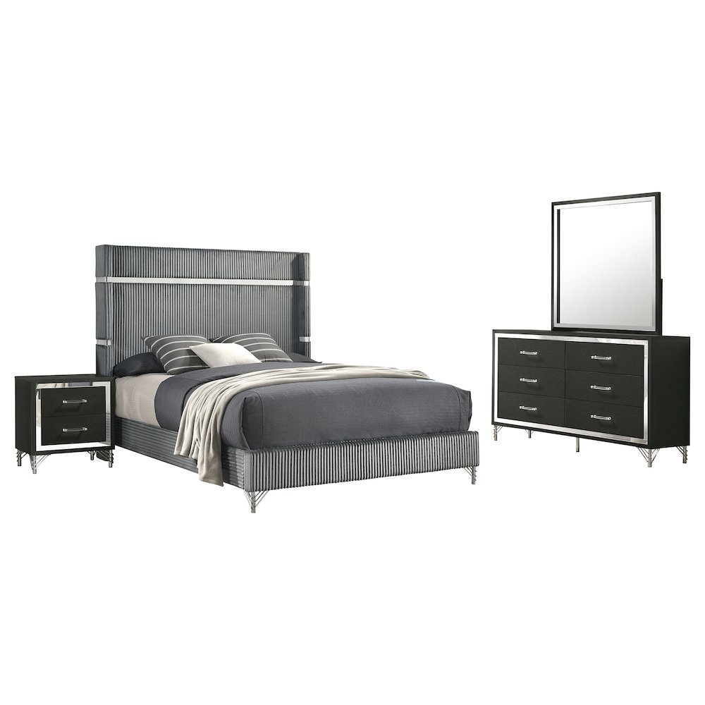 Lucia 4-piece Eastern King Bedroom Set Grey and Black. Picture 1