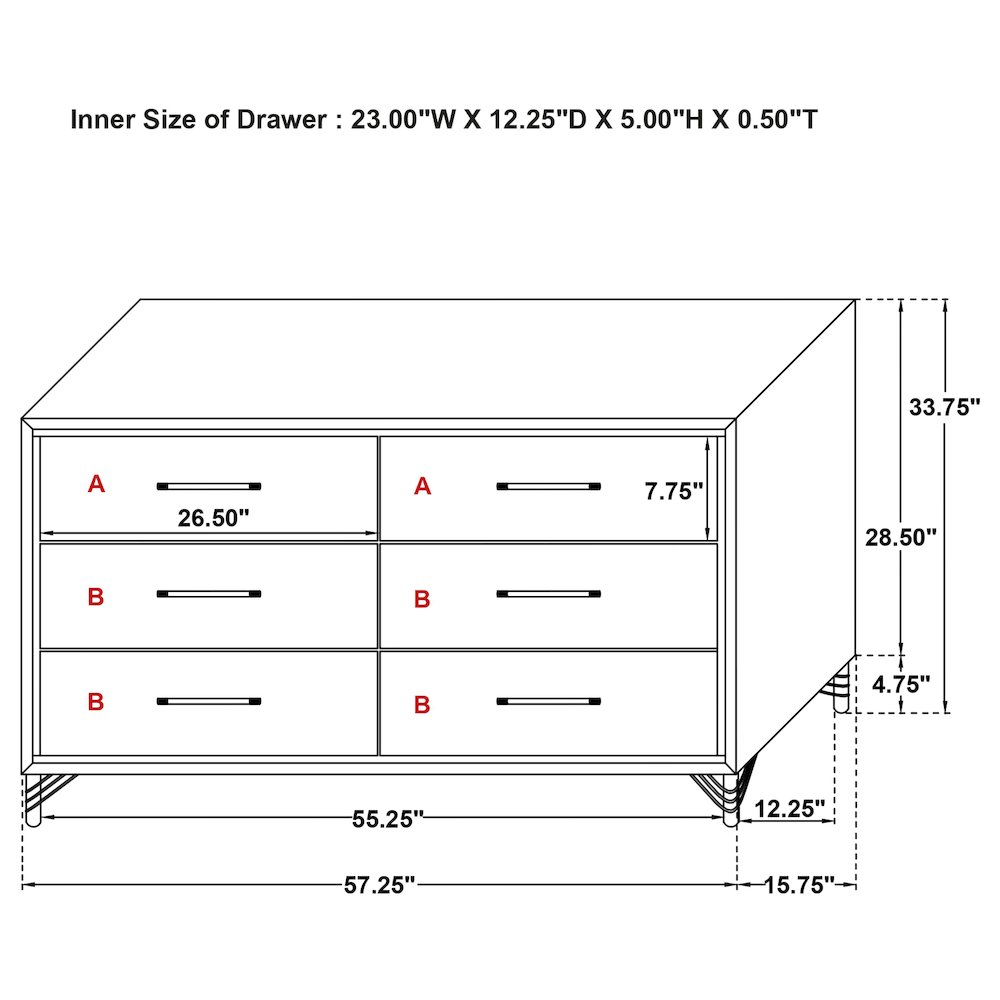 Lucia 6-drawer Dresser Cabinet Black. Picture 15