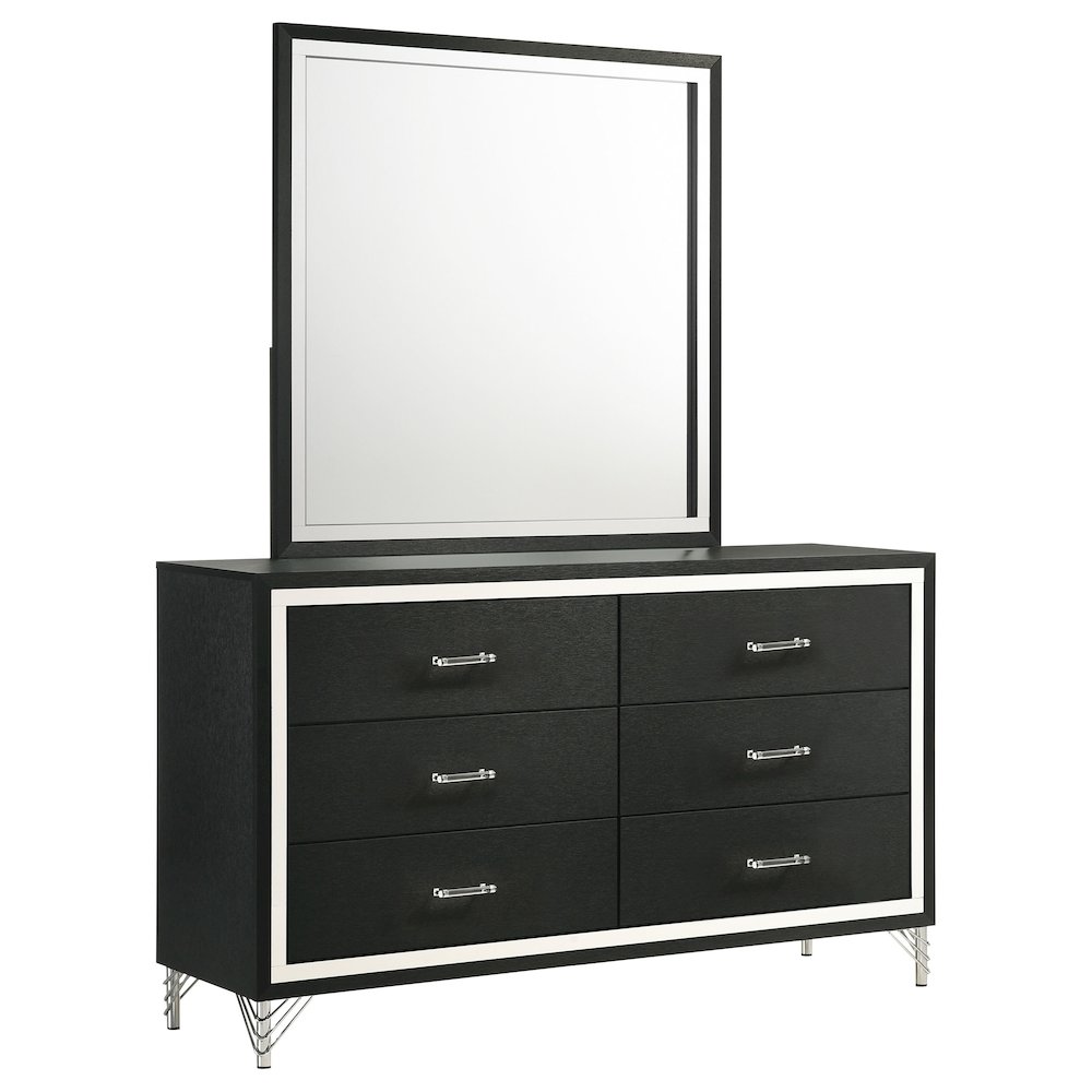 Lucia 6-drawer Dresser and Mirror Black. Picture 1