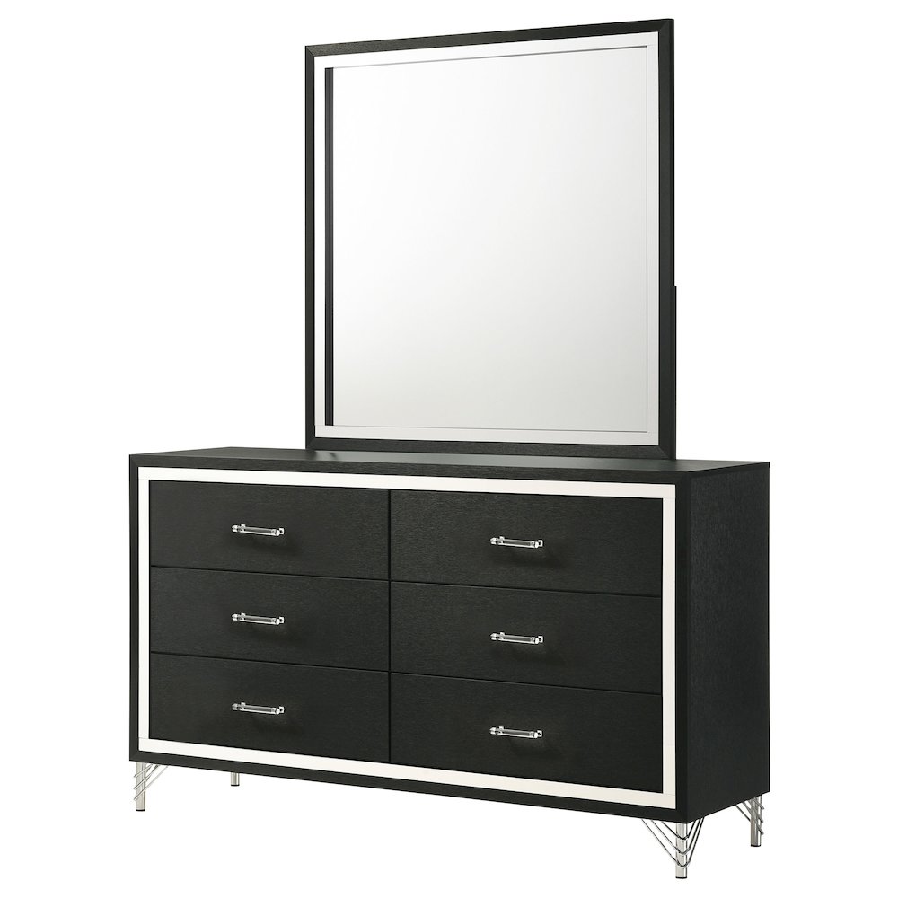 Lucia 6-drawer Dresser and Mirror Black. Picture 4